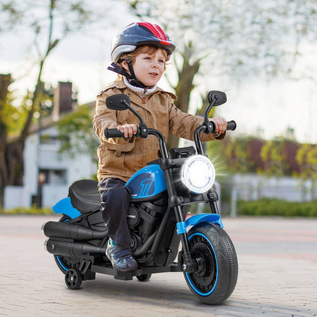 Costway Elektrische Motorfiets Chopper voor Kinderen 6V 1,5-2,5 km/u Blauw - Accuvoertuig