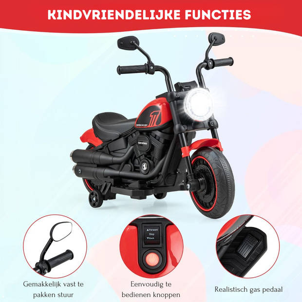 Costway Elektrische Motorfiets Chopper voor Kinderen 6V 1,5-2,5 km/u Rood - Accuvoertuig