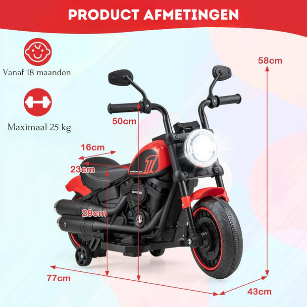 Costway Elektrische Motorfiets Chopper voor Kinderen 6V 1,5-2,5 km/u Rood - Accuvoertuig