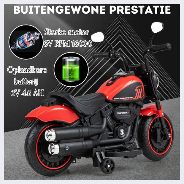 Costway Elektrische Motorfiets Chopper voor Kinderen 6V 1,5-2,5 km/u Rood - Accuvoertuig