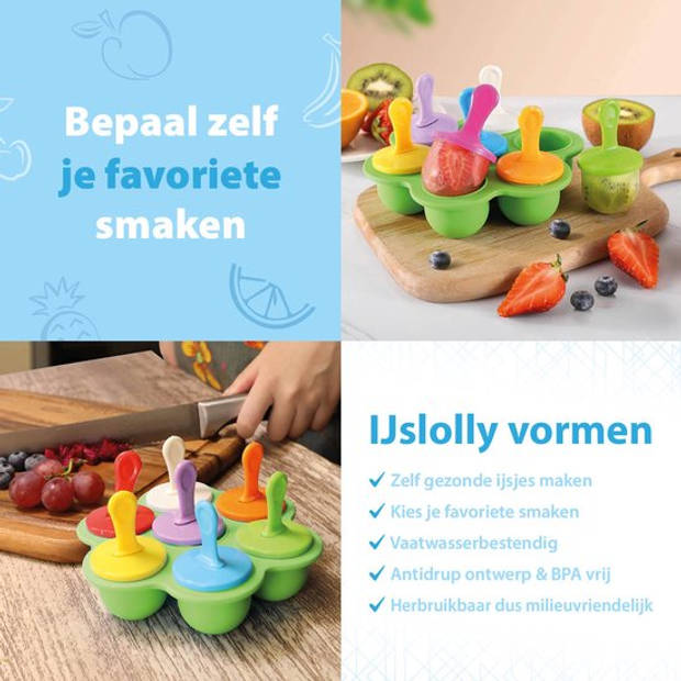 Perow ijsvormpjes Mini - 7 Stuks - BPA en Chemicaliën Vrij Silicone IJshouder - 7 Kleuren - IJslolly Vormen