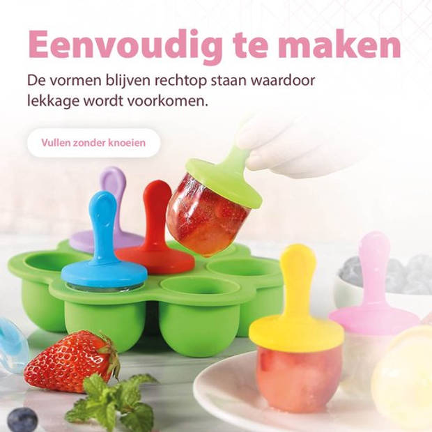 Perow ijsvormpjes Mini - 7 Stuks - BPA en Chemicaliën Vrij Silicone IJshouder - 7 Kleuren - IJslolly Vormen