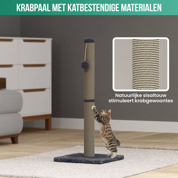 Avalo Krabpaal met Speelballetje - 36x36x74 - Donkergrijs - Krabpaal voor Katten