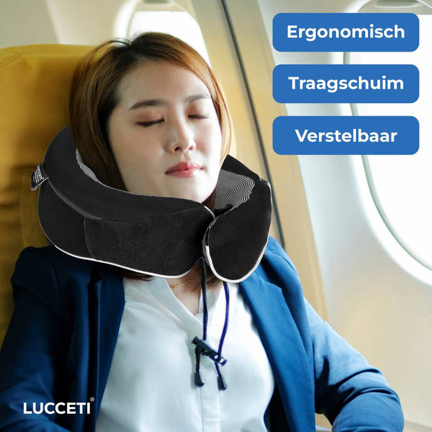 Premium Nekkussen - Reiskussen - Neksteun - Traagschuim - Ergonomisch - Orthopedisch – Vliegtuig Thuiswerken - Zwart