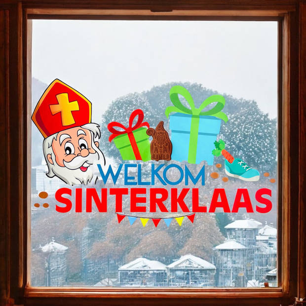 Sinterklaas - Statische Raamstickers - Herbruikbaar - 2 grote vellen met 16 Stickers