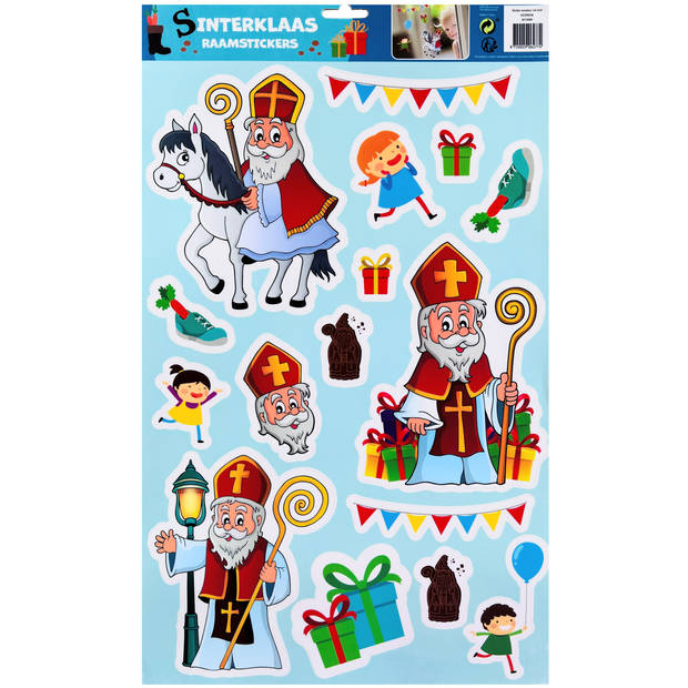 Sinterklaas - Statische Raamstickers - Herbruikbaar - 2 grote vellen met 16 Stickers