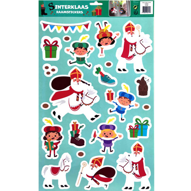 Sinterklaas - Statische Raamstickers - Herbruikbaar - 2 grote vellen met 16 Stickers