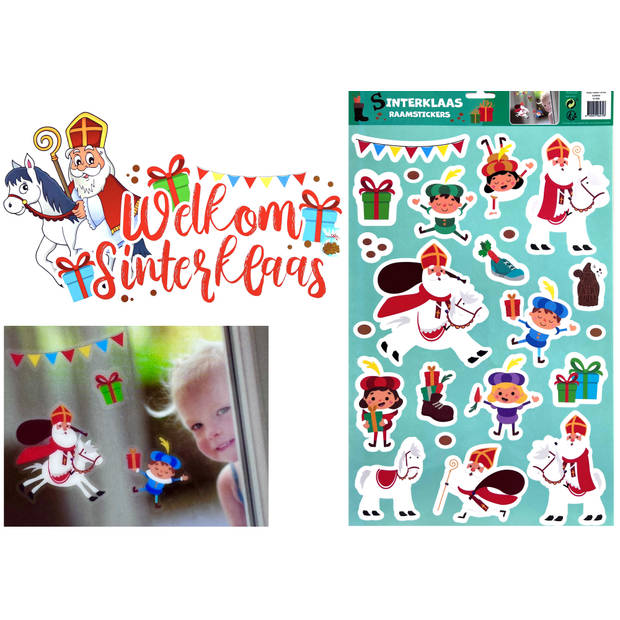 Sinterklaas - Statische Raamstickers - Herbruikbaar - 2 grote vellen met 16 Stickers