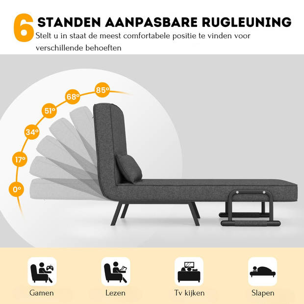 Costway 4-in-1 Uitklapbare Slaapstoel Belastbaar Tot 150 kg Donkergrijs - Inklapbare Slaapbank