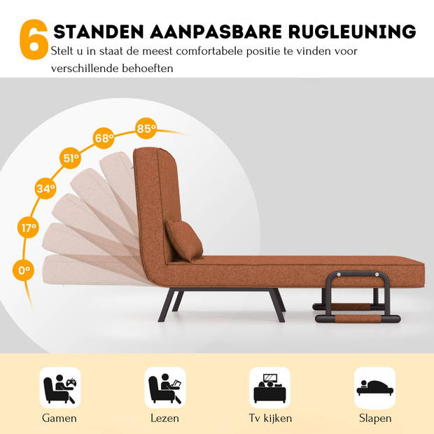 Costway 4-in-1 Uitklapbare Slaapstoel Belastbaar Tot 150 kg Bruin/Koffie - Inklapbare Slaapbank