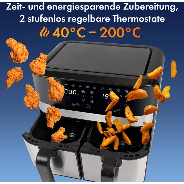 ProfiCook FR 1242 H - Dubbele Heteluchtfriteuse - Airfryer - 2x4,5 liter - 2400W