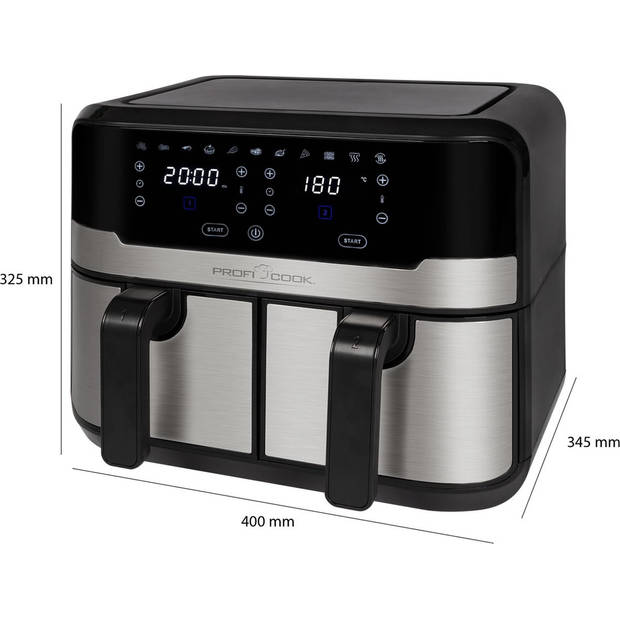 ProfiCook FR 1242 H - Dubbele Heteluchtfriteuse - Airfryer - 2x4,5 liter - 2400W