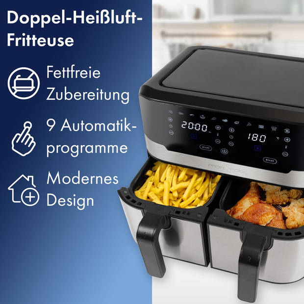 ProfiCook FR 1242 H - Dubbele Heteluchtfriteuse - Airfryer - 2x4,5 liter - 2400W