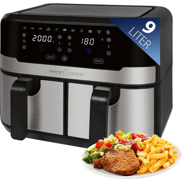 ProfiCook FR 1242 H - Dubbele Heteluchtfriteuse - Airfryer - 2x4,5 liter - 2400W