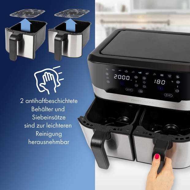 ProfiCook FR 1242 H - Dubbele Heteluchtfriteuse - Airfryer - 2x4,5 liter - 2400W