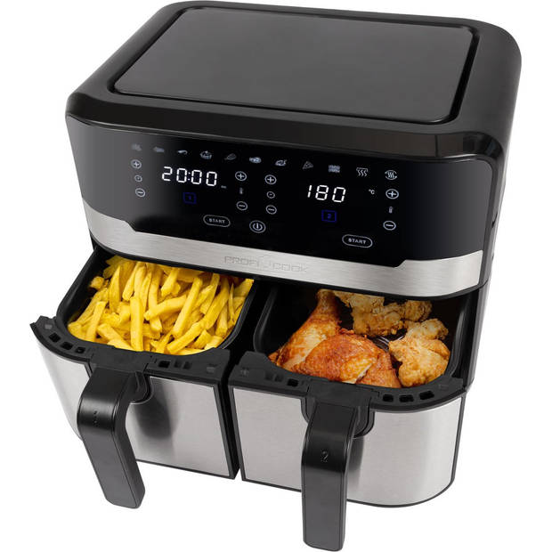 ProfiCook FR 1242 H - Dubbele Heteluchtfriteuse - Airfryer - 2x4,5 liter - 2400W