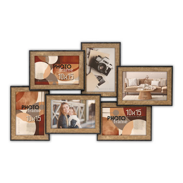 ZEP - Houten Multi Fotolijst Lubecca Zwart / Bruin 6x 10x15 cm (52x32 cm) - DA266