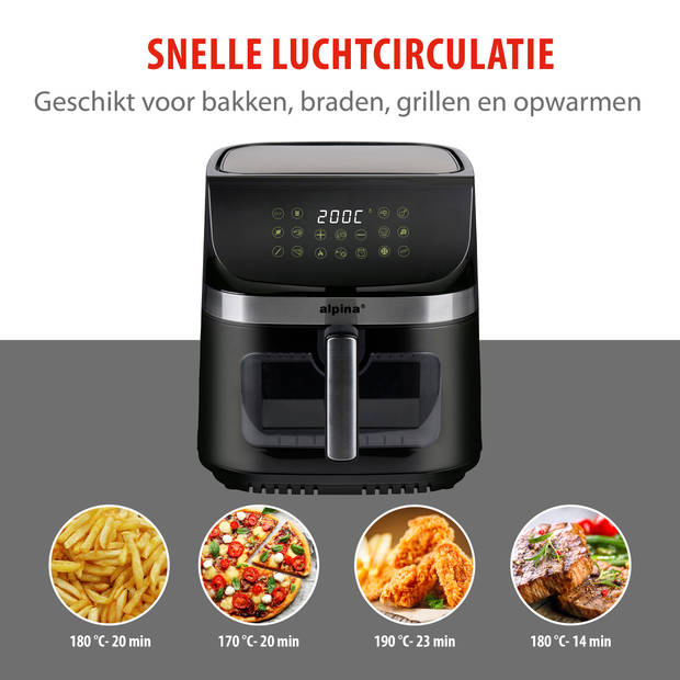 alpina Airfryer XXL - Heteluchtfriteuse 9L - Air Fryer met Digitaal Display - Hetelucht Friteuse