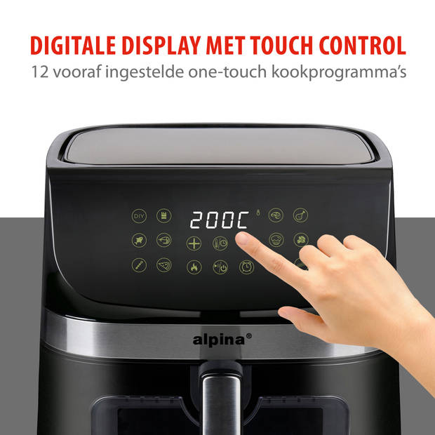 alpina Airfryer XXL - Heteluchtfriteuse 9L - Air Fryer met Digitaal Display - Hetelucht Friteuse