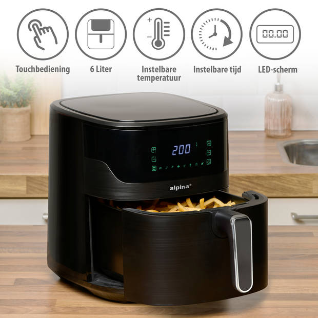 alpina Digitale Airfryer XL - Heteluchtfriteuse 6L - Air Fryer voor 4 tot 6 Personen - Hetelucht Friteuse