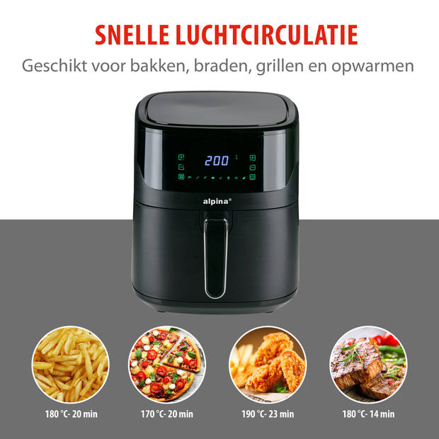 alpina Digitale Airfryer XL - Heteluchtfriteuse 6L - Air Fryer voor 4 tot 6 Personen - Hetelucht Friteuse