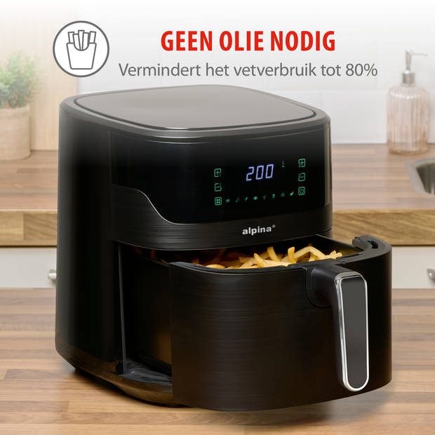 alpina Digitale Airfryer XL - Heteluchtfriteuse 6L - Air Fryer voor 4 tot 6 Personen - Hetelucht Friteuse