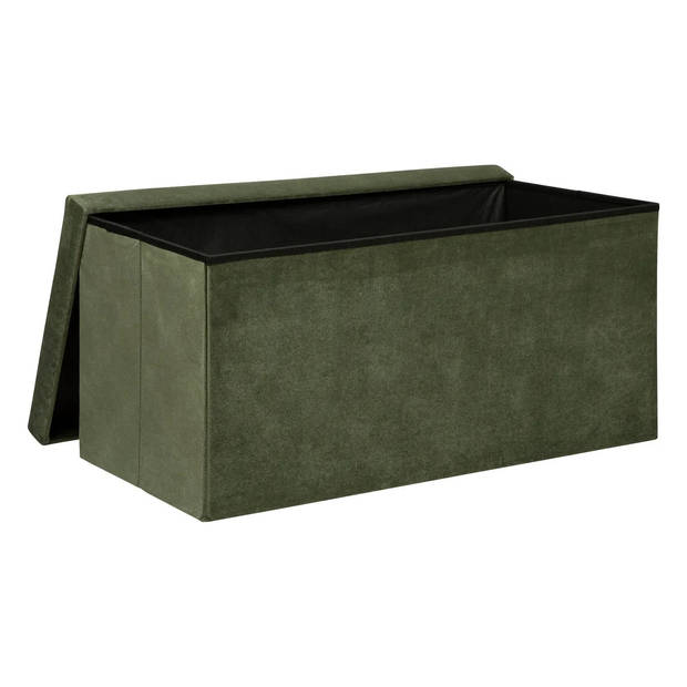 Atmosphera Poef/krukje/hocker Amber - Opvouwbare opslag box - fluweel Dennengroen - 76 x 38 x 38 cm - Poefs