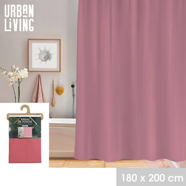 Urban Living Douchegordijn met ringen - oudroze - pvc - 180 x 200 cm - wasbaar - Douchegordijnen