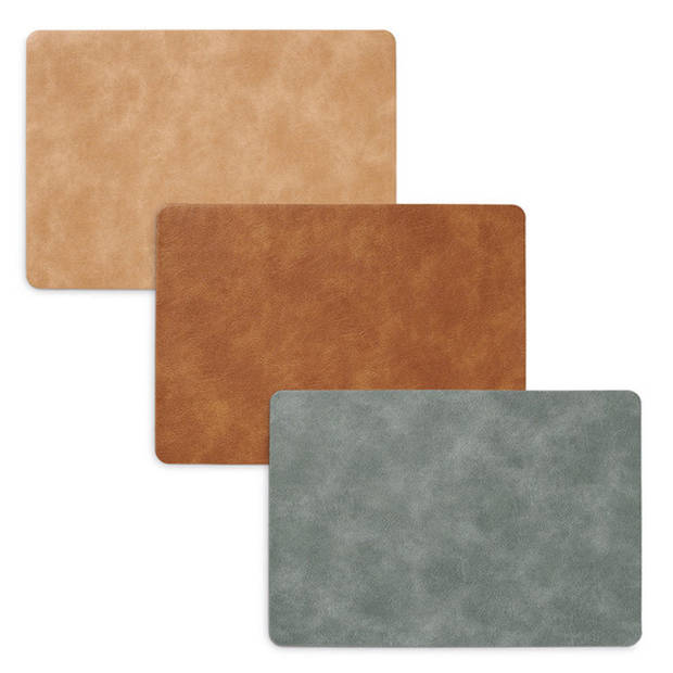 Zeller Placemats - lederlook - lichtbruin - 42 x 30 cm - tafel dekken - onderleggers - Placemats