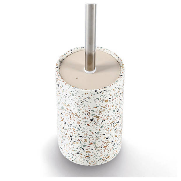 Zeller Luxe Toiletborstel in houder - wit - Terrazzo design - keramiek - 42 x 10 cm - Toiletborstels