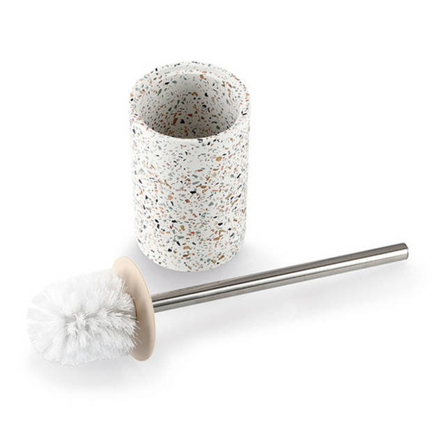 Zeller Luxe Toiletborstel in houder - wit - Terrazzo design - keramiek - 42 x 10 cm - Toiletborstels