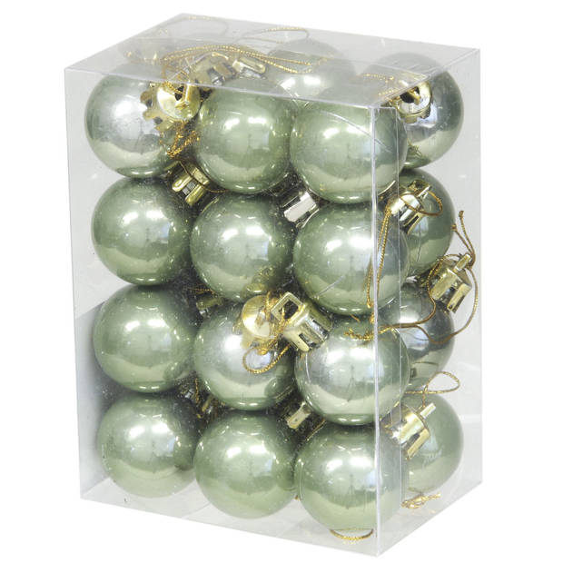 Othmar Decorations kerstballen - 24x st- 3 cm - salie groen - kunststof - Kerstbal