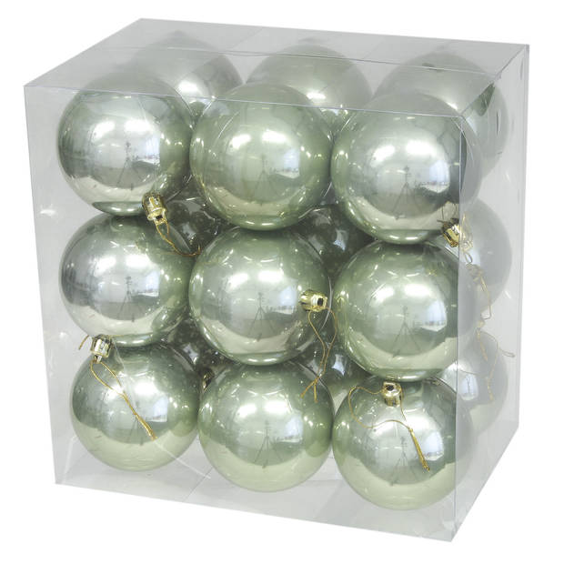 Othmar Decorations kerstballen - 18x st- 8 cm - salie groen - kunststof - Kerstbal