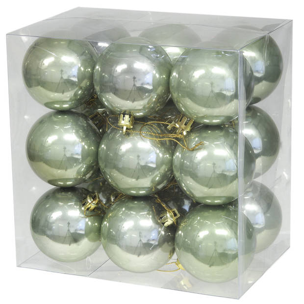 Othmar Decorations kerstballen - 18x st- 6 cm - salie groen - kunststof - Kerstbal