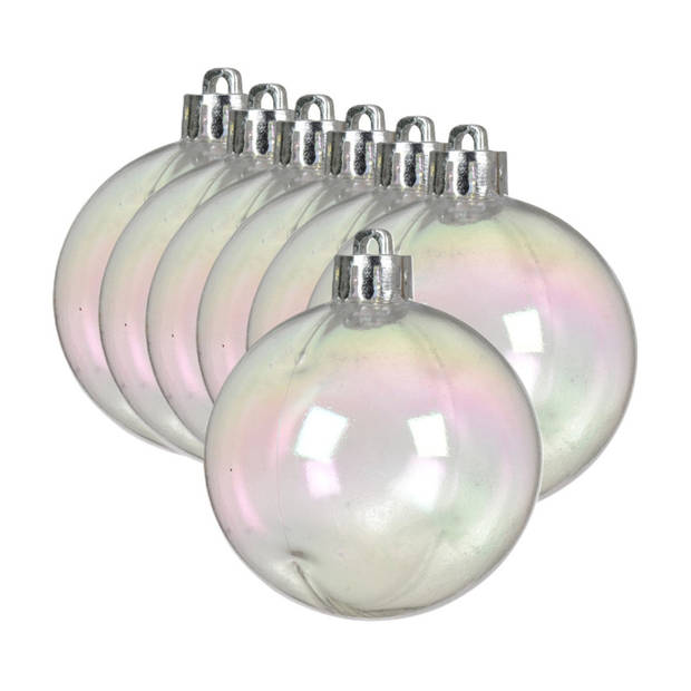 Decoris kerstballen - 12x st- 6 cm - transparant parelmoer - kunststof - Kerstbal