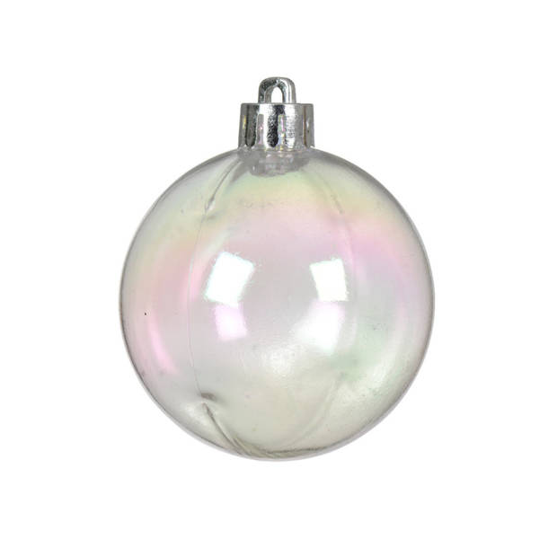 Decoris kerstballen - 12x st- 6 cm - transparant parelmoer - kunststof - Kerstbal