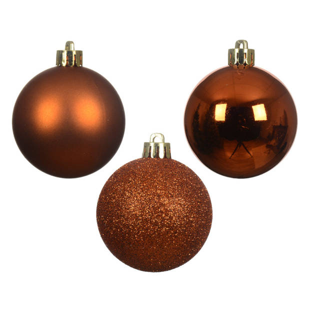 Decoris kleine kerstballen - 14x - koper/cognac - 3 cm -kunststof - Kerstbal