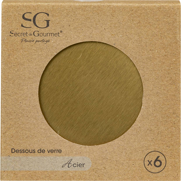 Secret de Gourmet Onderzetters voor glazen - 6x stuks - metallic goud - metaal - 10 x 10 cm - Glazenonderzetters