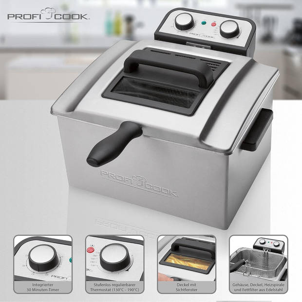 ProfiCook FR 1038 Dubbele Friteuse - Friteuse met 2 kleine & 1 grote mand - 3720 watt