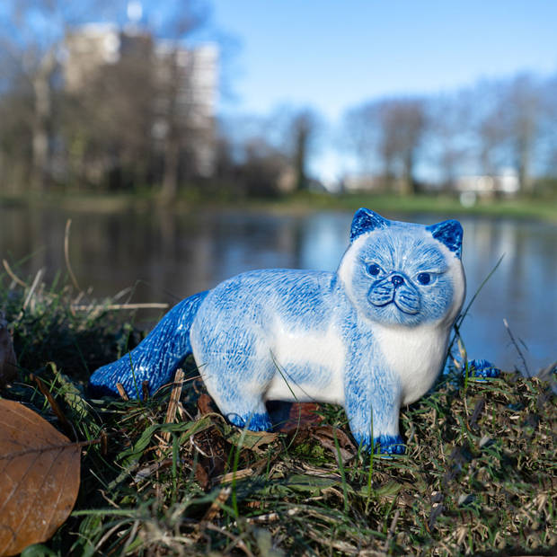 Heinen Delfts Blauw Decoratief figuur 'Kat'