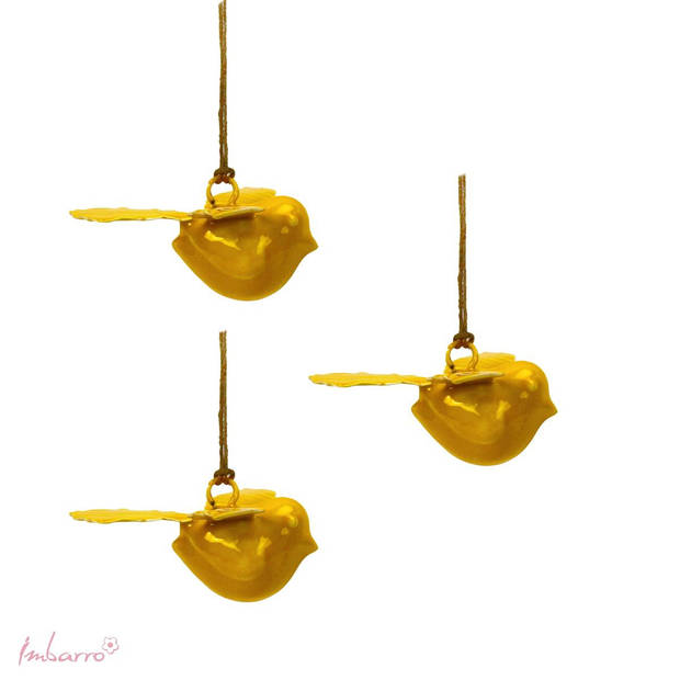 Imbarro Decoratieve hanger 'Birdy Chica' Set van 3, Yellow