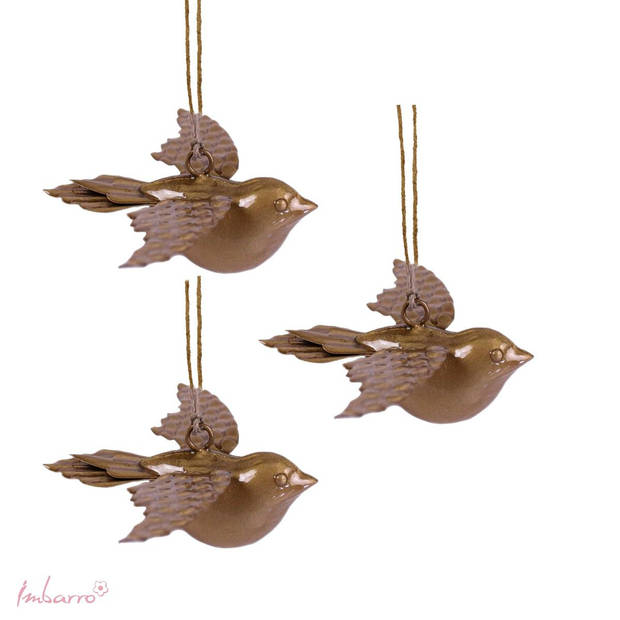 Imbarro Decoratieve hanger 'Bird Binkie' Set van 3, Goud