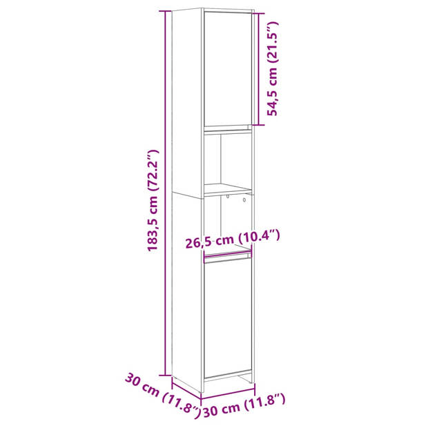 vidaXL Badkamerkast 30x30x183,5 cm spaanplaat sonoma eikenkleurig