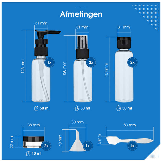 HGMD Reisflesjes Met Etui - 11 Delig - Reisaccessoires - Reisflacons - Cosmetica Potjes - Toilettas