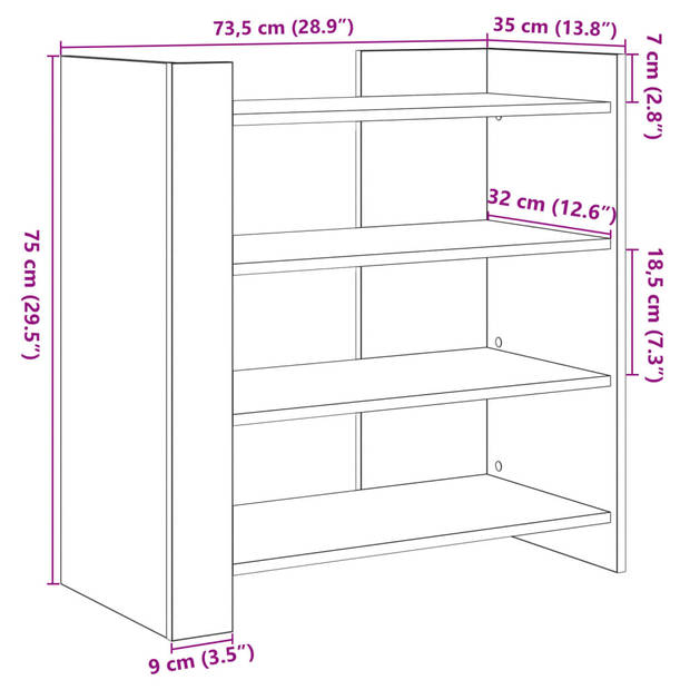 vidaXL Dressoir 73,5x35x75 cm bewerkt hout bruin eikenkleur