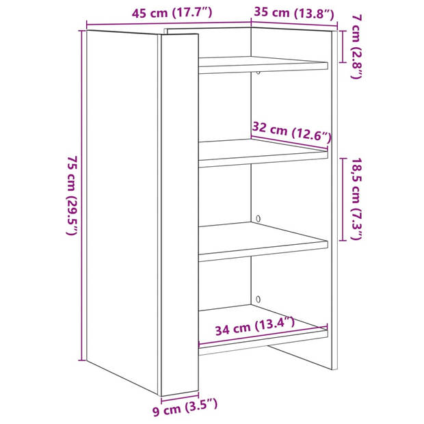 vidaXL Dressoir 45x35x75 cm bewerkt hout grijs sonoma eikenkleurig