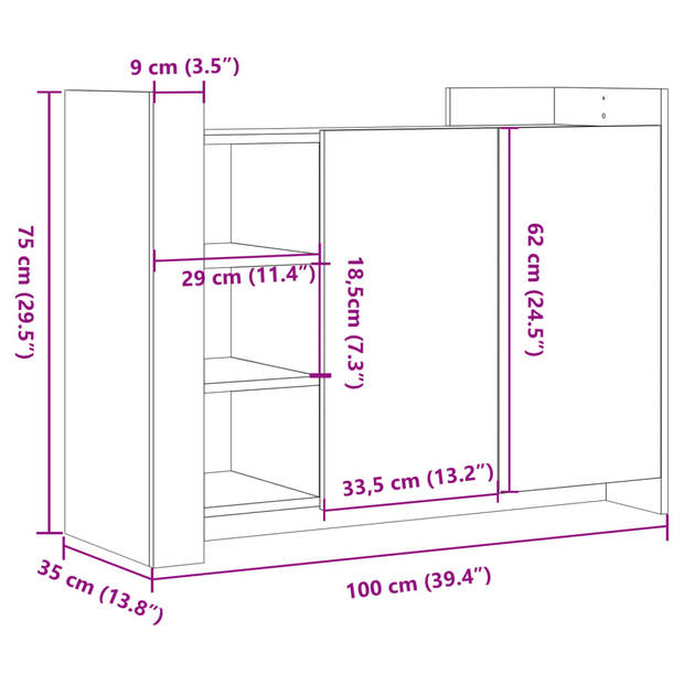 vidaXL Dressoir 100x35x75 cm bewerkt hout bruin eikenkleur