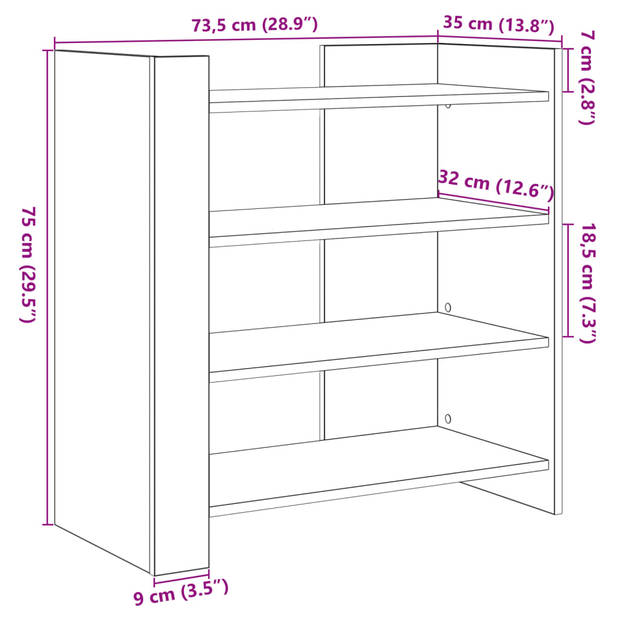 vidaXL Dressoir 73,5x35x75 cm bewerkt hout wit