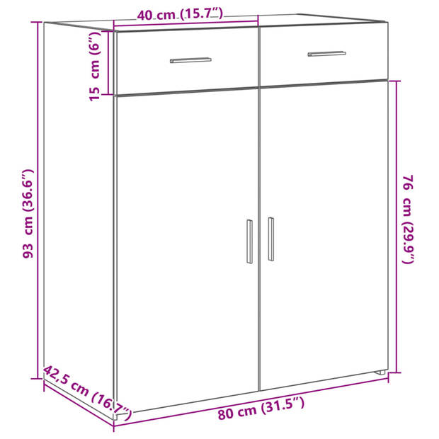 vidaXL Dressoir 80x42,5x93 cm bewerkt hout wit