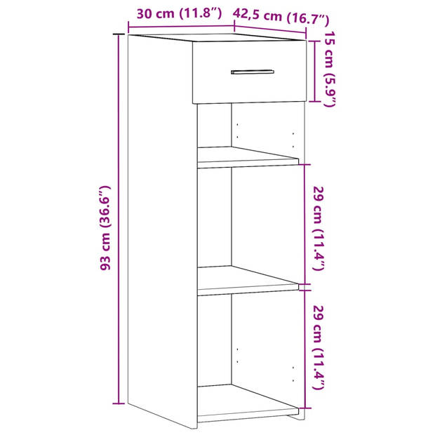 vidaXL Dressoir 30x42,5x93 cm bewerkt hout gerookt eikenkleurig